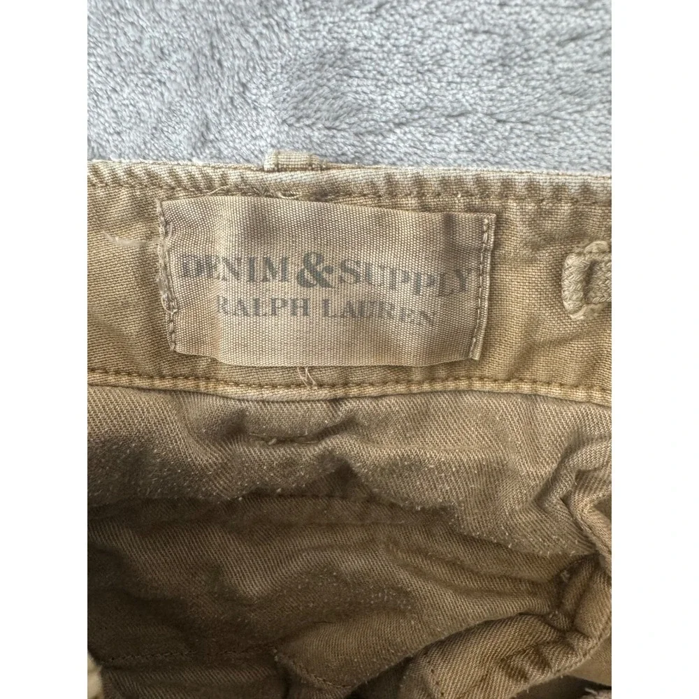 Denim & Supply Ralph Lauren Mens Khaki Cargo Shorts Union Jack Patch Size 33